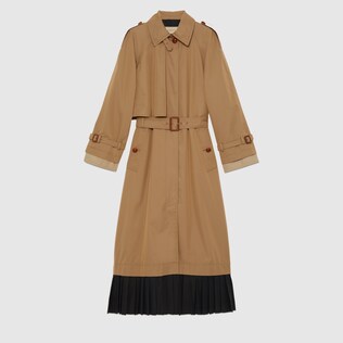 Gabardine coat with leather detail