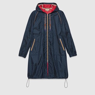 Veste longue à capuche en tissu GG technique