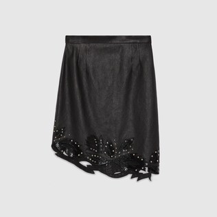 Leather miniskirt with python detail