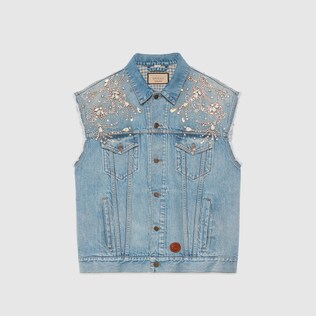 Denim vest with crystal trim