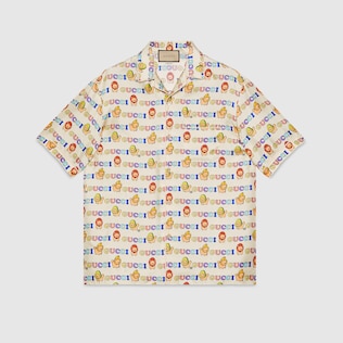 Chemise en soie à imprimé animal Gucci