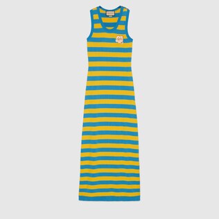 Striped cotton wool dress with embroidery