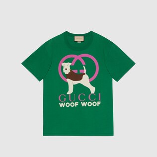 T-shirt en coton à imprimé « Gucci Woof Woof »