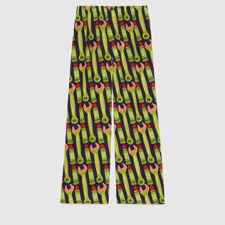 Hose aus Seide mit Lippenstift- und Werkzeug-Print