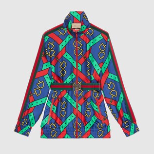 Horsebit strap print silk jacket