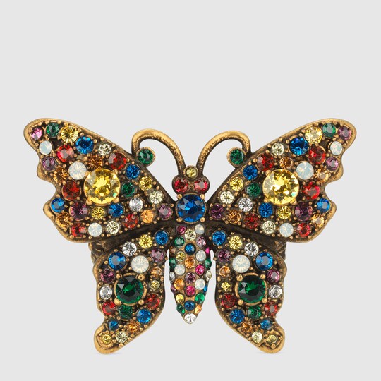 Gucci Crystal studded butterfly ring in metal. 2 Gucci Crystal studded butterfly ring in metal. 2