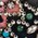 Metal with multicolor beads on silk