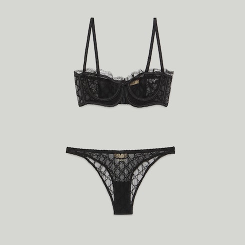 QA غوتشي GG embroidered tulle lingerie set in black