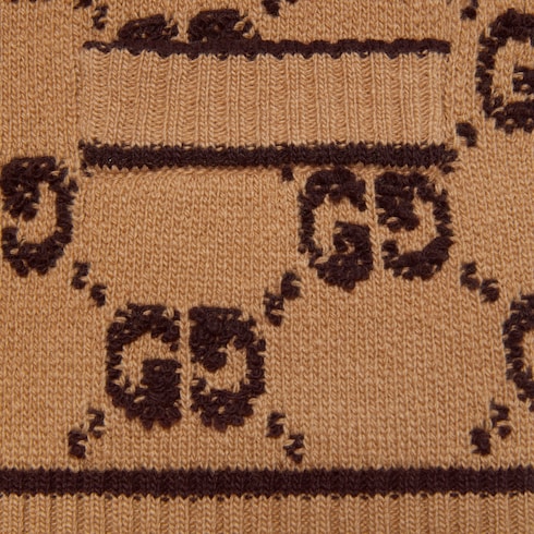 Gg Wool Boucl Jacquard Cardigan In Camel And Brown Gucci Us