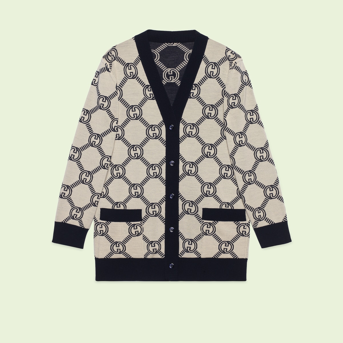 Reversible Gg Wool Jacquard Cardigan In Blue And Ivory Gucci Us