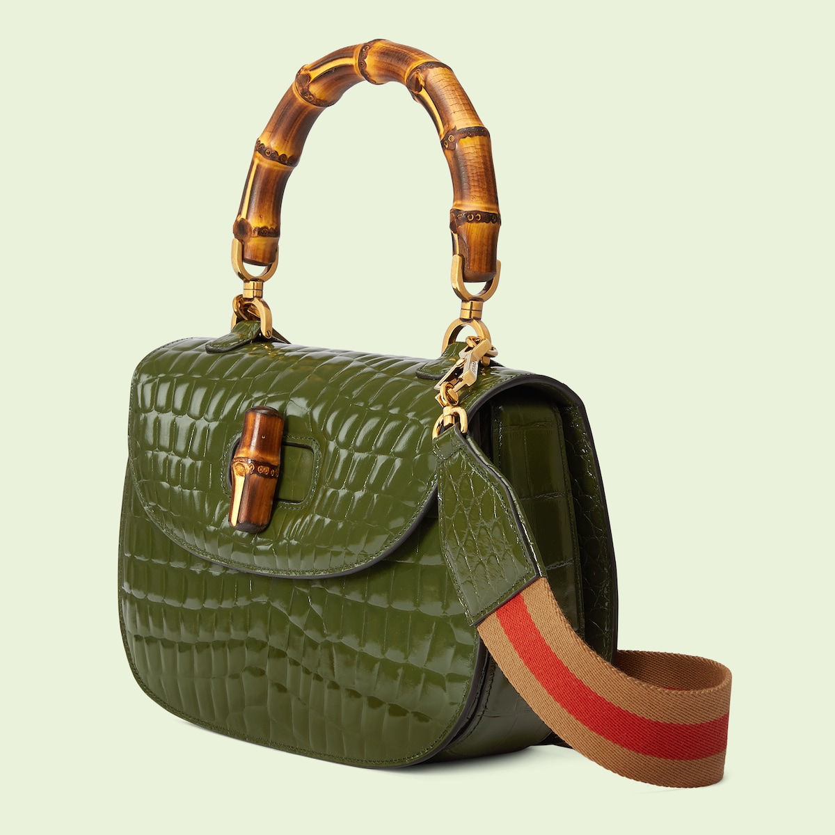 Gucci Bamboo Crocodile Top Handle Bag In Forest Green Gucci Us