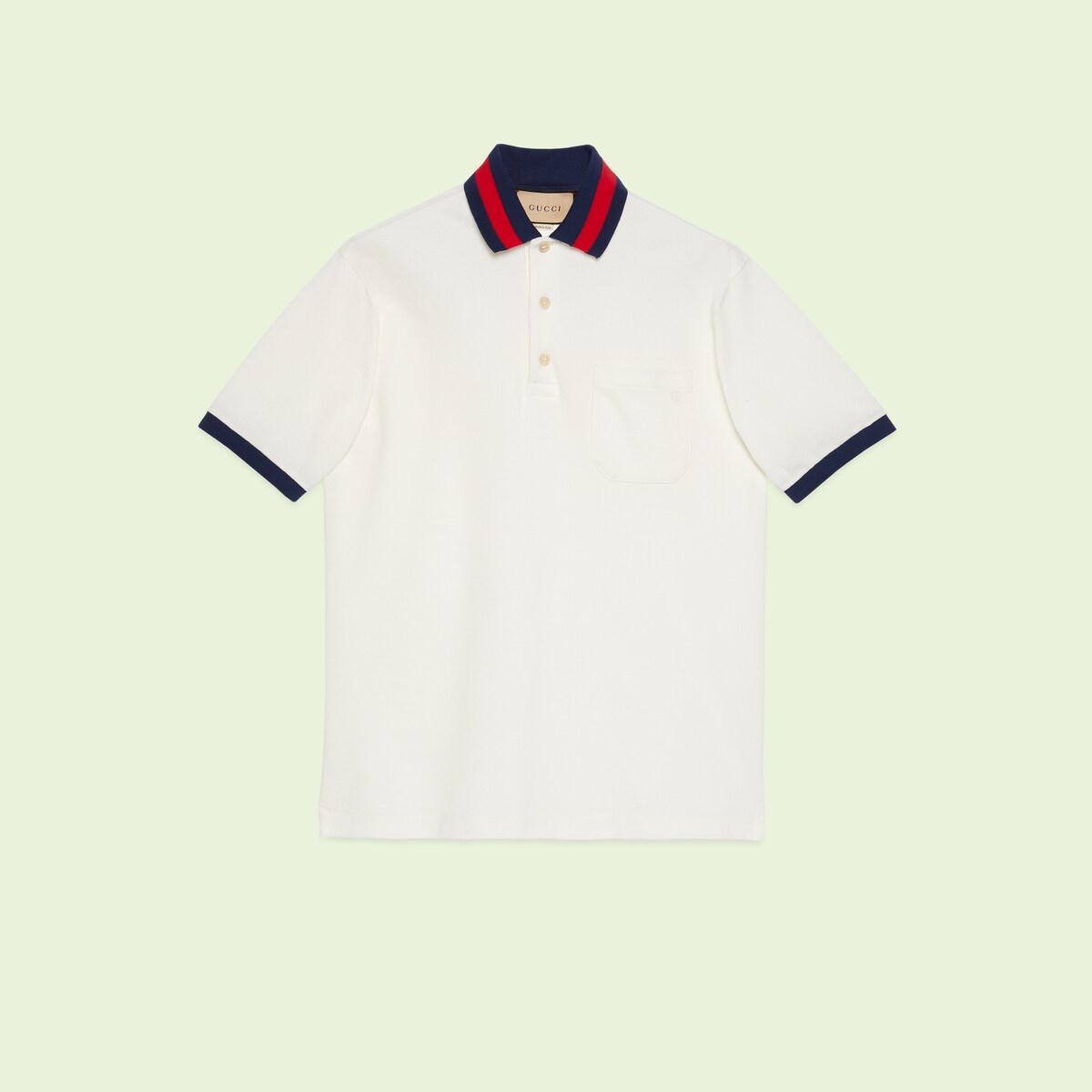 Cotton Piquet Polo With Web Collar In Ivory Gucci Us