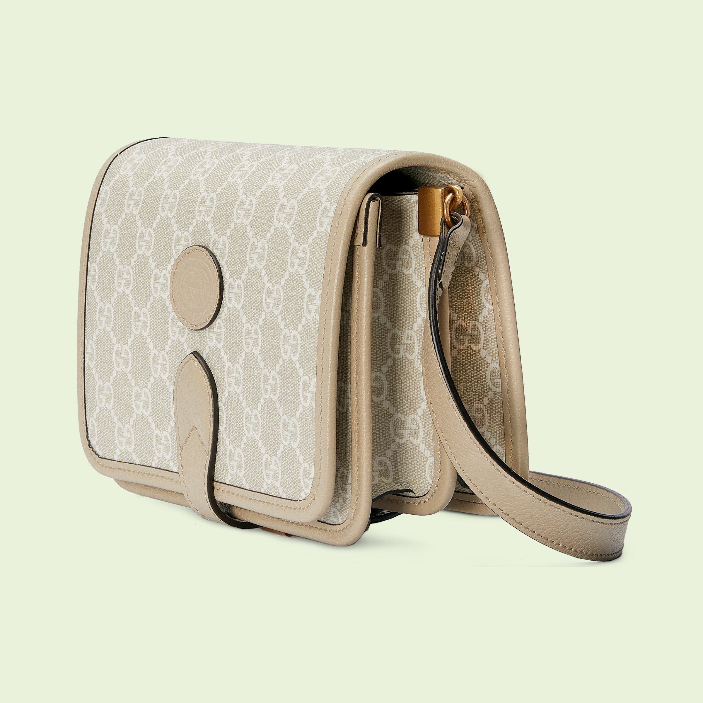 Mini Shoulder Bag With Interlocking G In Beige And White Gg Supreme