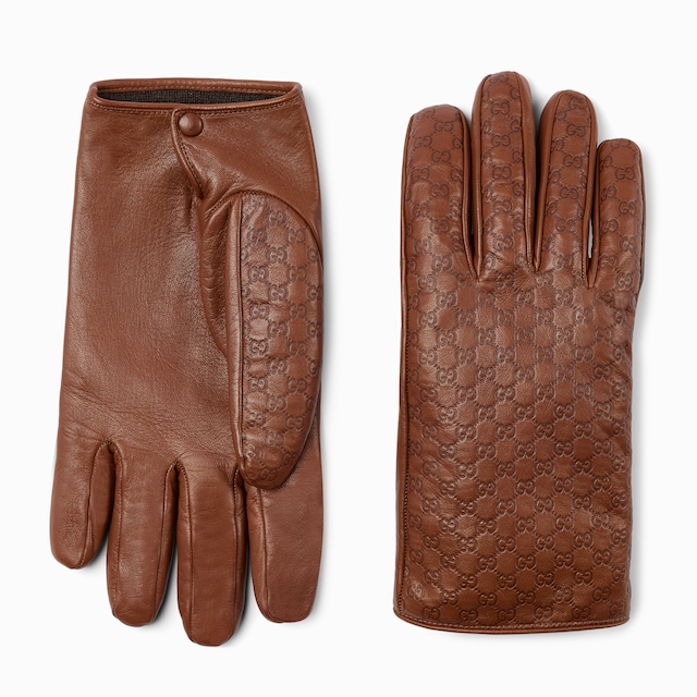 Embossed GG leather gloves