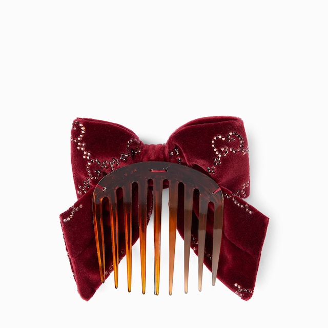 クリスタル付き ソフトベルベット ヘアクリップ