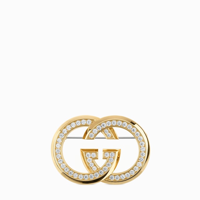〔グッチ インターロッキング〕クリスタル ブローチ