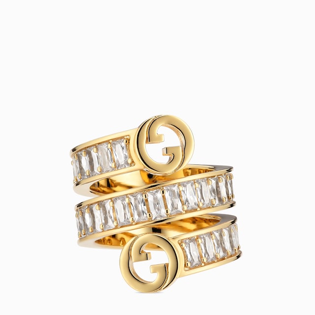 〔グッチ ブロンディ〕クリスタル スパイラル リング