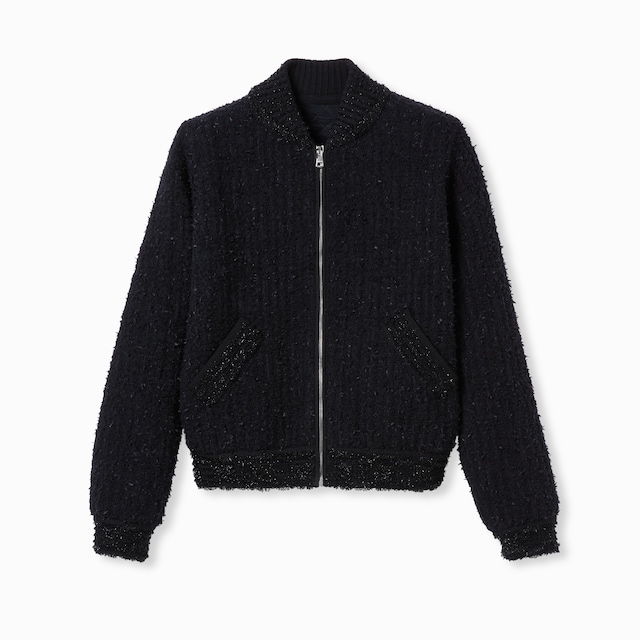 Wool lamé bouclé zip jacket