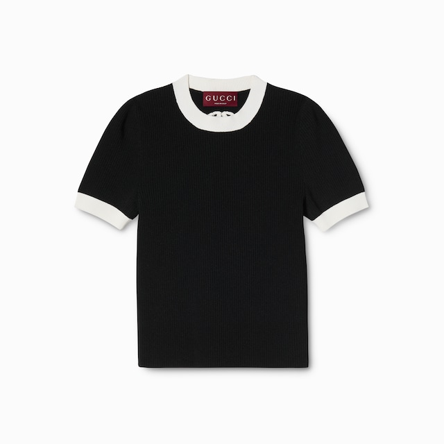 Ribbed T-shirt with intarsia