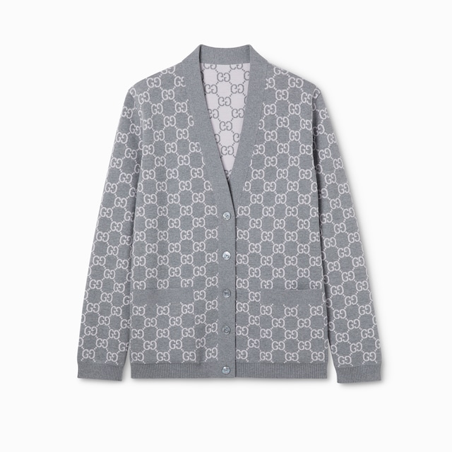 Reversible GG fine wool jacquard cardigan