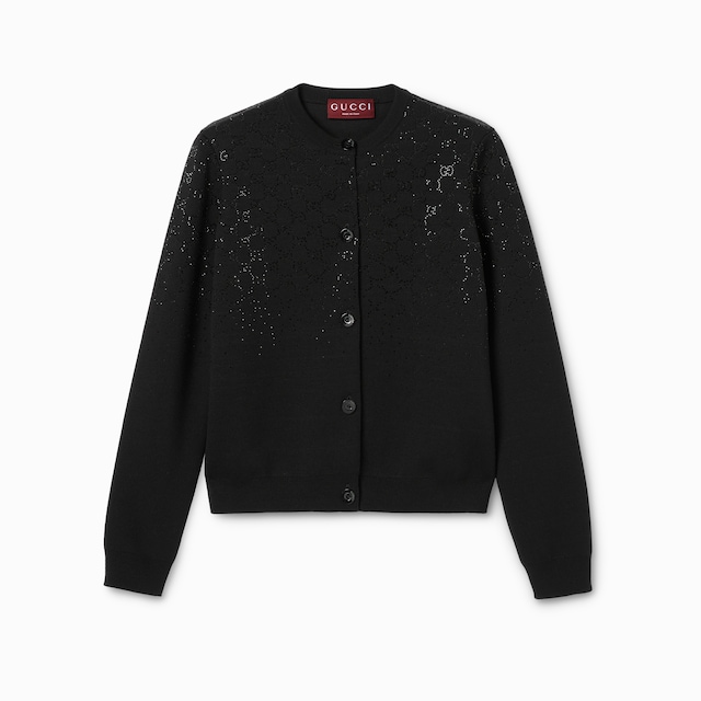 Fine wool cardigan with GG crystals