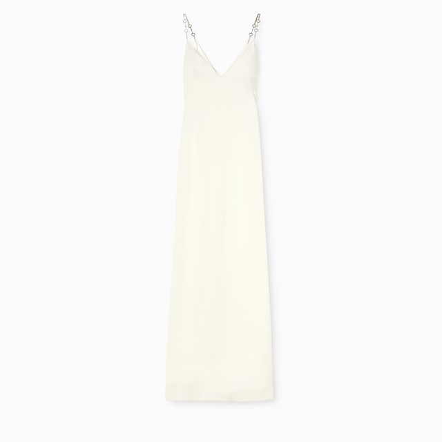 Shiny satin dress with crystal Horsebit