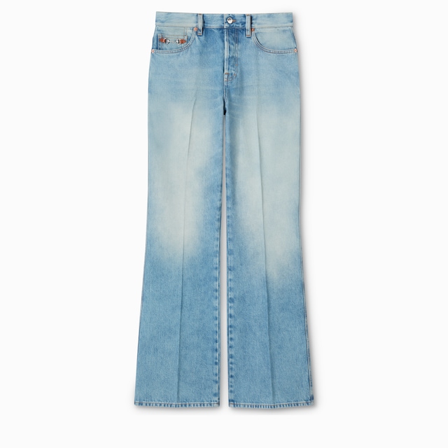 Flared bleached cotton denim pants