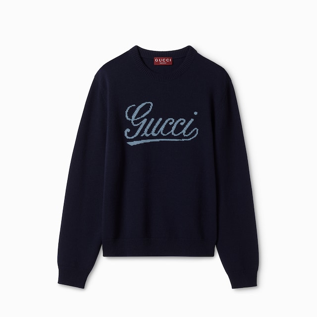 Knit wool sweater with intarsia