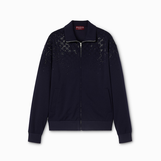 Technical jersey zip jacket with crystals