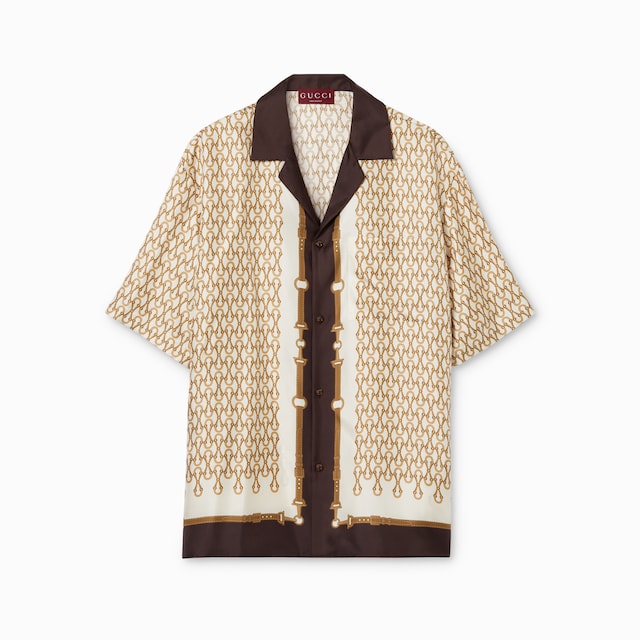 Printed silk twill bowling shirt