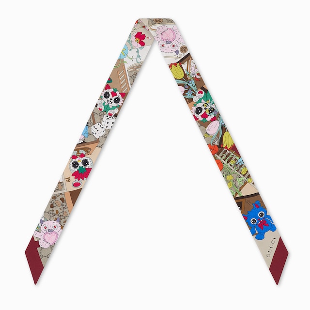구찌 베스티즈 프린트 실크 트윌 리본