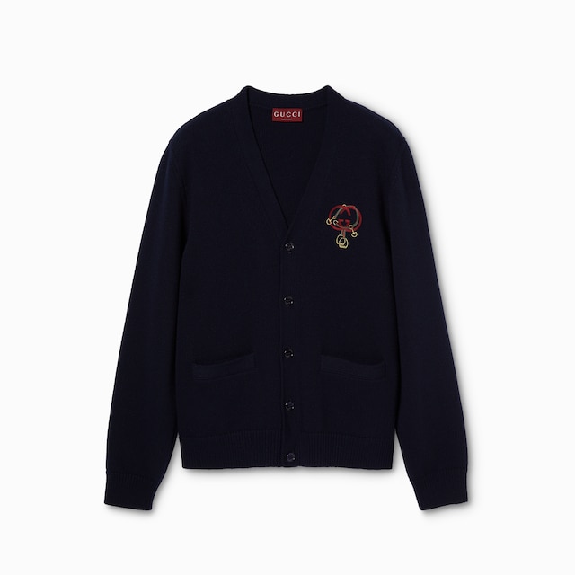 Knit wool cardigan with embroidery