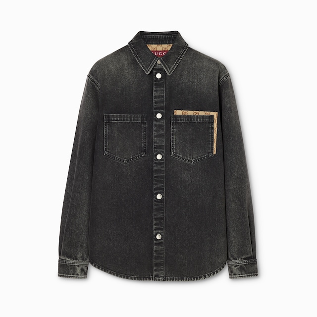 Washed cotton denim shirt