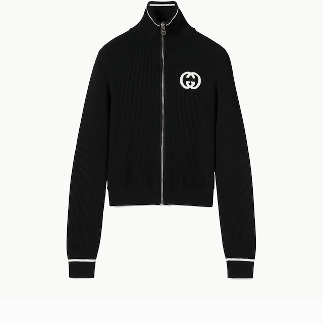 Ribbed zip jacket with intarsia