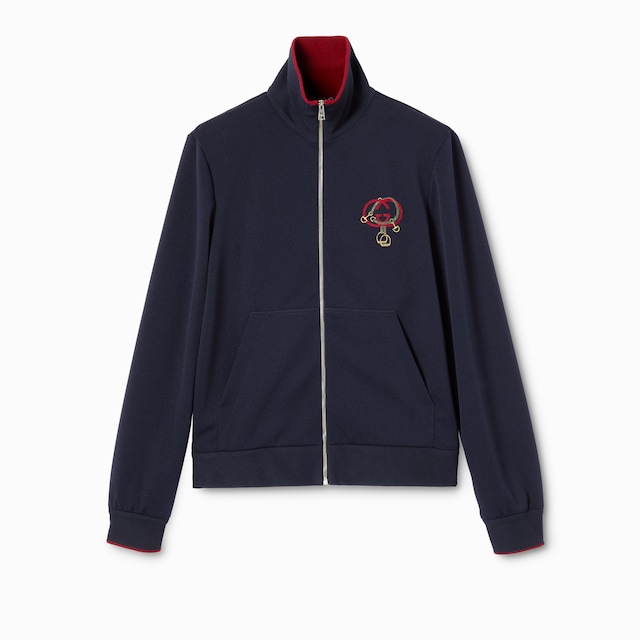 Technical jersey zip jacket with embroidery