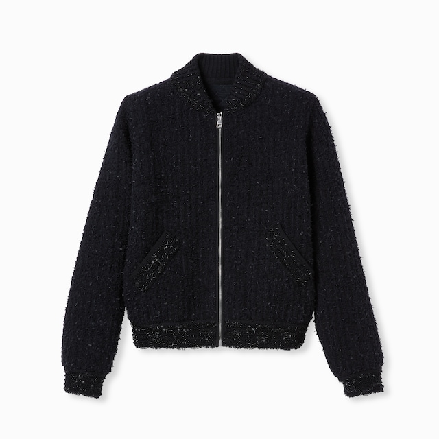 羊毛金银丝线结子绒混纺拉链夹克