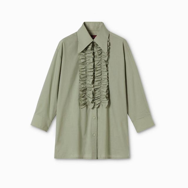 Cotton muslin shirt with ruffle trim