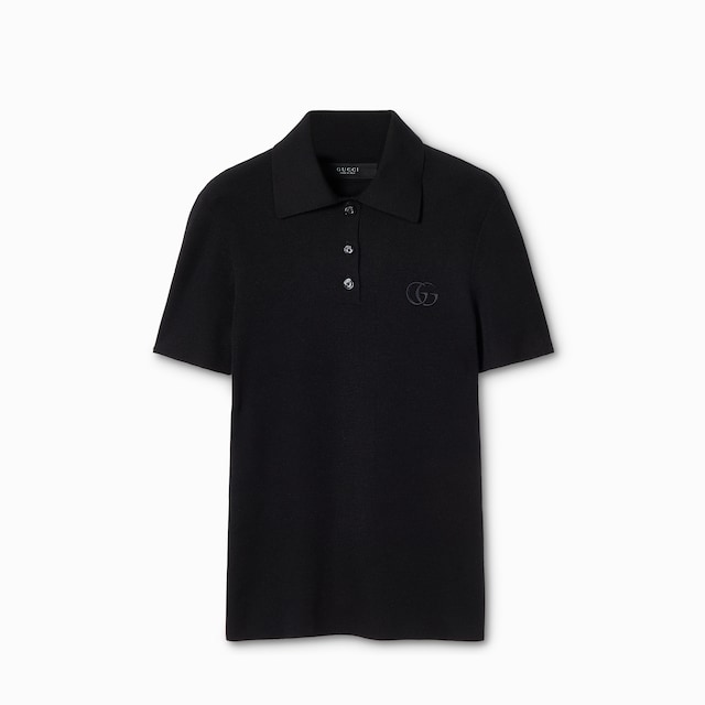 Cashmere silk polo shirt with embroidery
