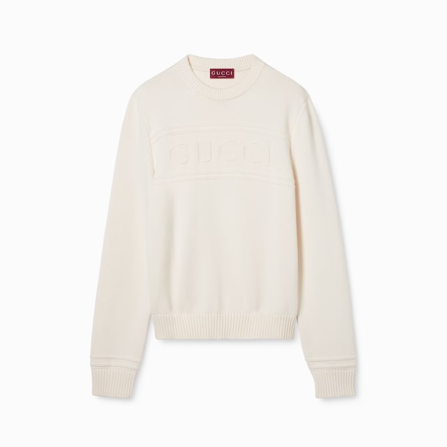 Knit cotton wool sweater with intarsia