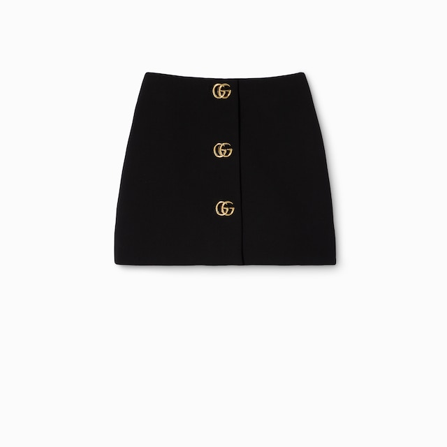 饰双G纽扣绉绸羊毛半身裙