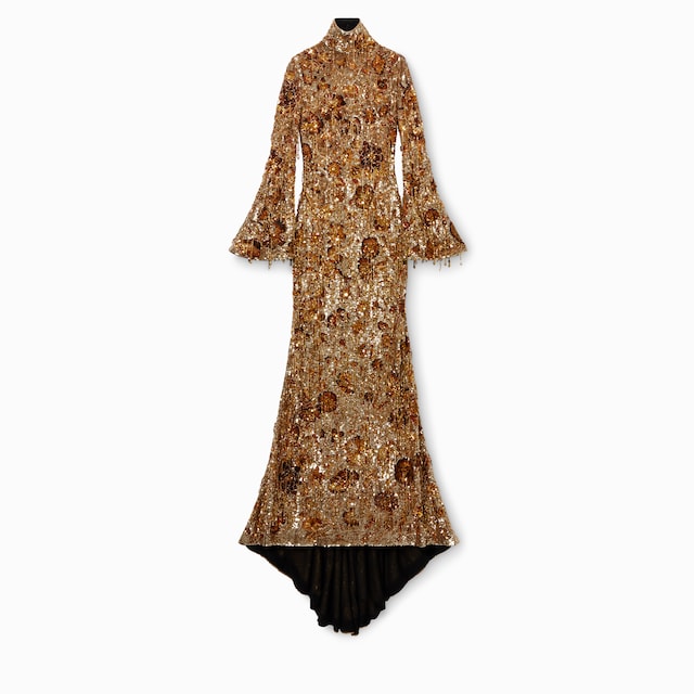 Crystal embroidered tulle long dress