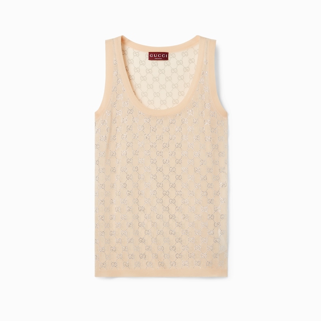 GG クリスタル付き ファインシルク タンクトップ
