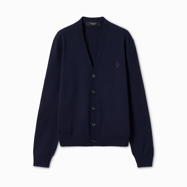 Knit wool cardigan with embroidery