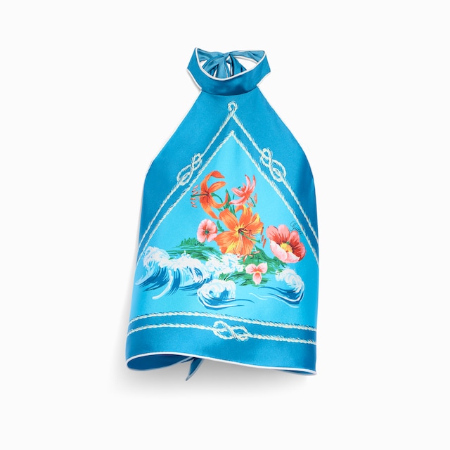 Printed silk twill top