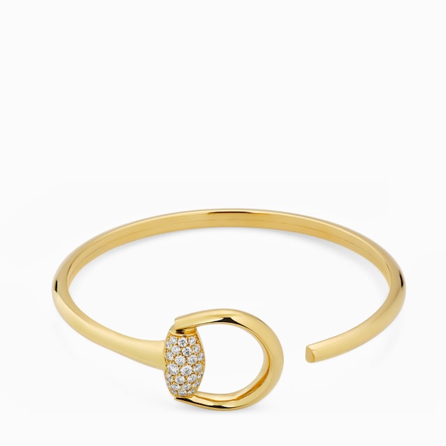 Gucci Horsebit系列饰钻石18K金手镯