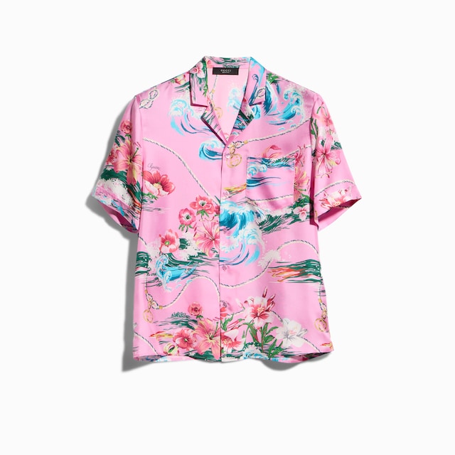 Bowling-Shirt aus Seidentwill mit Print