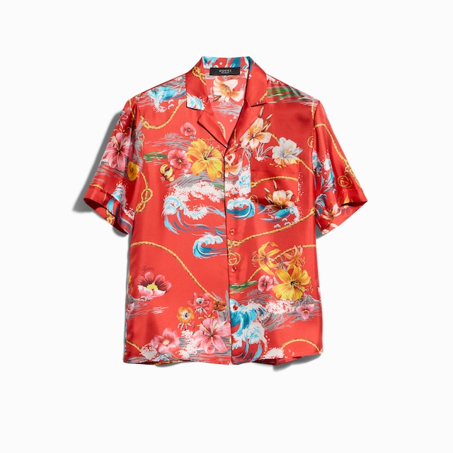 Bowling-Shirt aus Seidentwill mit Print