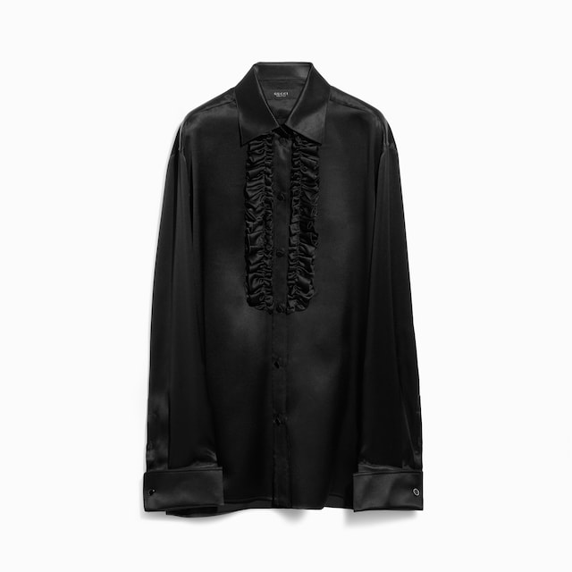 Silk satin shirt with rouches