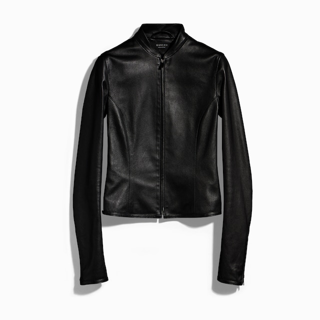 Light stretch leather zip jacket