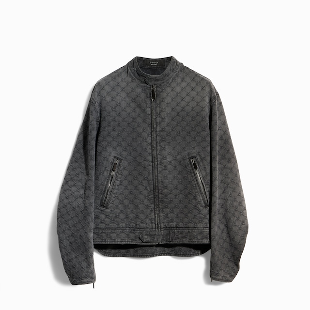 Giacca con cerniera in denim di cotone GG jacquard